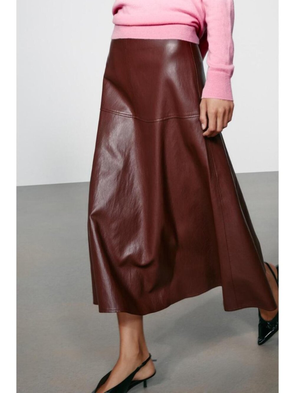 ZARA FAUX LEATHER A-LINE MIDI SKIRT 4387/292/681